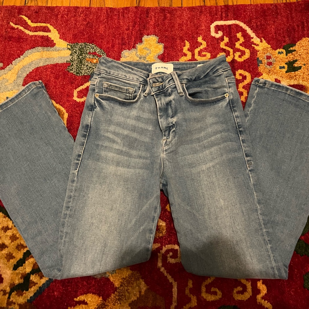 Frame Denim Light Blue Le One Crop Mini Boot Jeans